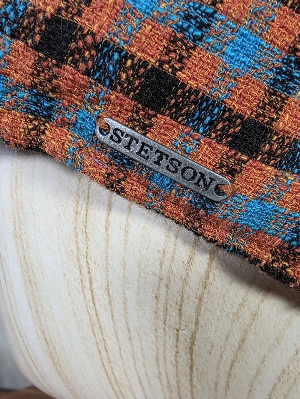 Stetson Texas Cotton Check Flat Cap Orange Blue Ivy Driving Newsboy Hat Size L